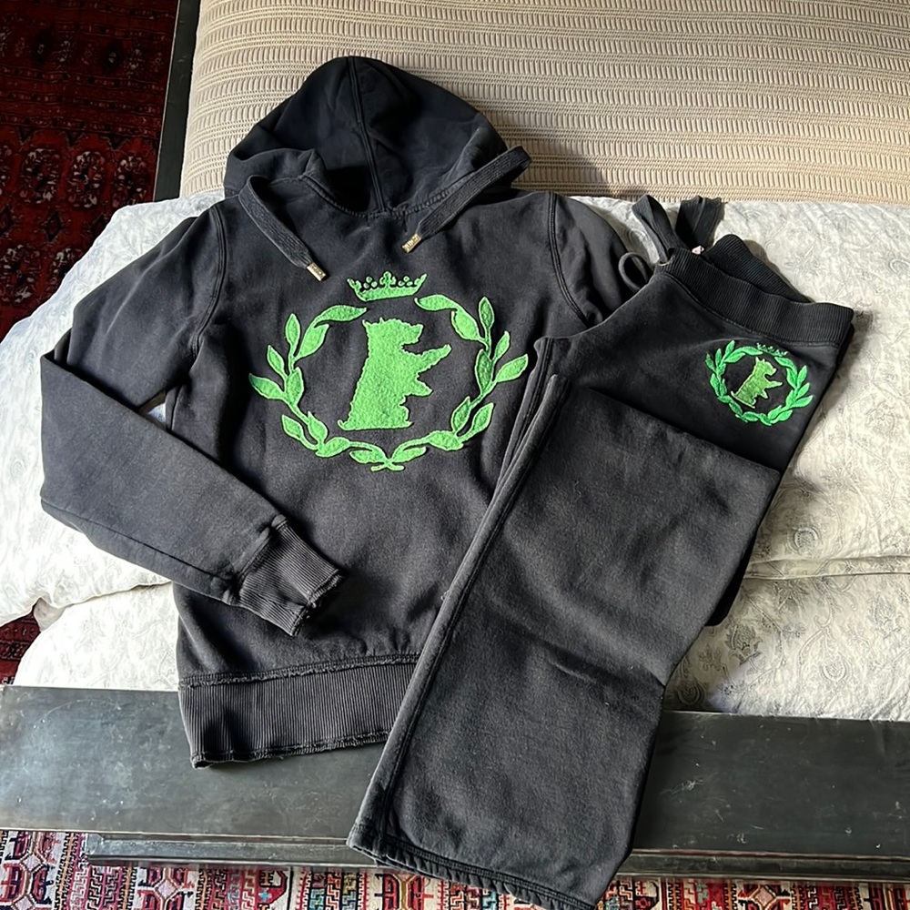 Juicy Couture black fleece green crest sweatsuit tracksuit full set